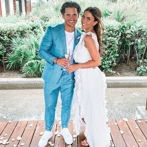 Vera Wang Long One Shoulder Dress with Ruffles